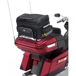 imageKEMIMOTO Motorcycle Travel Luggage Rack Tail Duffle Bag 40L50L Expandable Collapsible Trunk Bag with Bar Straps Compatible with Road King Street Glide Road Glide Black