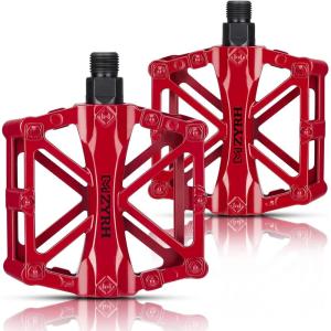 imageKEMIMOTO Mountain Bike Pedals MTB Bicycle Flat Pedals 916 CNC Aluminum Durable Sealed Bearings for Most Bikes BMX MTB Enduro Downhill Trail Two Pack BlackRed