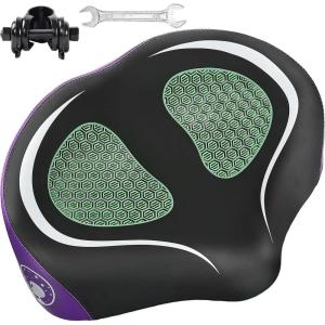 imageKEMIMOTO Oversized Bike Seat for Men Women Extra Wide Bicycle Saddle Cushion Comfortable with Soft Pad Suits for Exercise Bike Ebike Seat City Bicycle