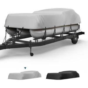 imageKEMIMOTO Pontoon Boat Cover 1720ft Heavy Duty 600D UV Resistant Waterproof Oxford Fabric Trailerable Cover with 13 Adjustable Tie Down Straps GrayGray