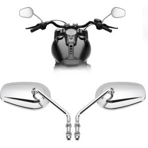 imageKEMIMOTO Rear View Side Mirrors Long Stem Motorcycle Mirrors 360 Degree Adjustment Chrome for Road King Sportster Street Electra Glide Softail Dyna Road GlideChrome