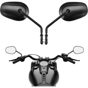 imageKEMIMOTO Rear View Side Mirrors Long Stem Motorcycle Mirrors 360 Degree Adjustment Chrome for Road King Sportster Street Electra Glide Softail Dyna Road GlideBlack