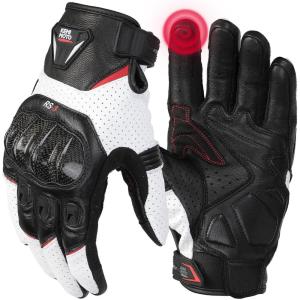 imageKEMIMOTO Sheepskin Leather Motorcycle Gloves for Men Protective Motorcycle Gloves for Motocross Motorbike Dirt Bike Bicycle Racing ATV UTVWhite