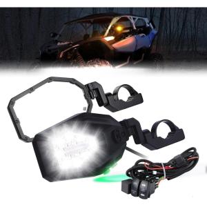 imageKEMIMOTO UTV LED Lighted Side Mirrors with Flowing Turn Signal Spot Ground light Heavy Duty lighted Rally Integrated Mirror for 162 in Roll Bar Compatible with Polaris RZR Talon 1000 Can Am X3