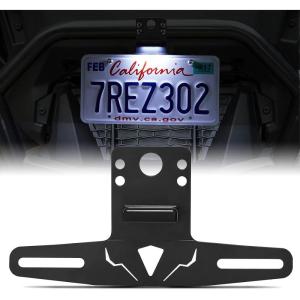 imageKEMIMOTO UTV License Plate Holder with Light Aluminum License Plate Frame Mount for Golf Cart RV Truck Snowmobile Trailer Boat SxS Compatible with CanAm Maverick X3 Polaris RZR Ranger Sportsman