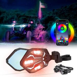 imageKEMIMOTO UTV Lighted Side Mirrors RGB Aluminium UTV Mirror with 29 Color Modes for 16quot2quot Roll Bar Compatible with CanAm Maverick X3 Polaris RZR Pioneer Talon Teryx Mule CFMOTO Rear View