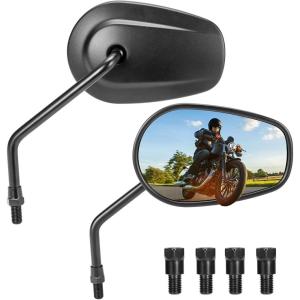 imageKEMIMOTO Universal Motorcycle Rear View Mirrors M10 Billet Aluminum Heavy Duty Handlebar Side Mirrors for Cruiser Sport Naked Bike ADV Touring Motorbikes SilverBlack