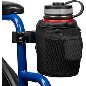 imageKEMIMOTO Wheelchair Cup Holder Oxford Fabric Drink Cup Holder with Alligator Clamp for Motorcycle Walker Stroller Scooter Wheelchair ATV Bike Golf Cart BlackBlack