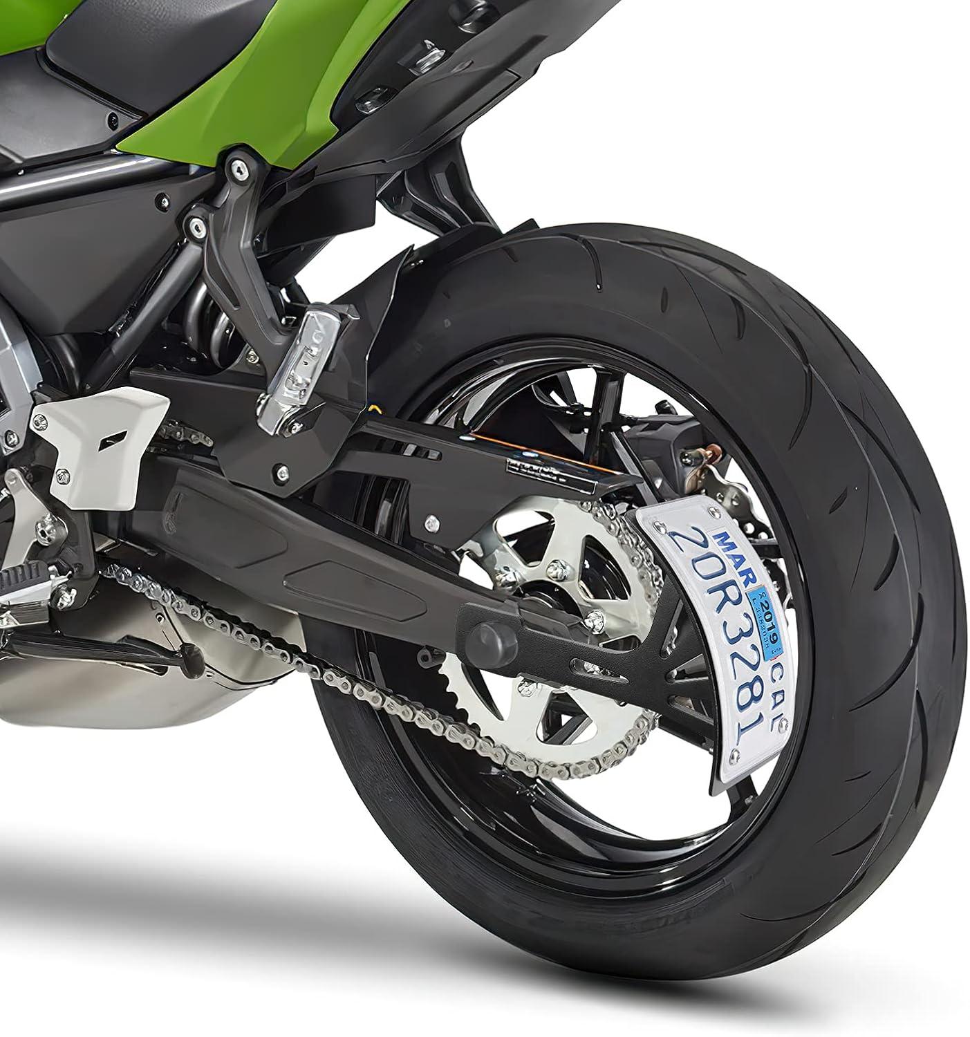 imageKEMIMOTO Curved Motorcycle License Plate Holder Side Motorcycle License Plate Mount Tag Bracket Black for Cruise Sportbike Street Bike