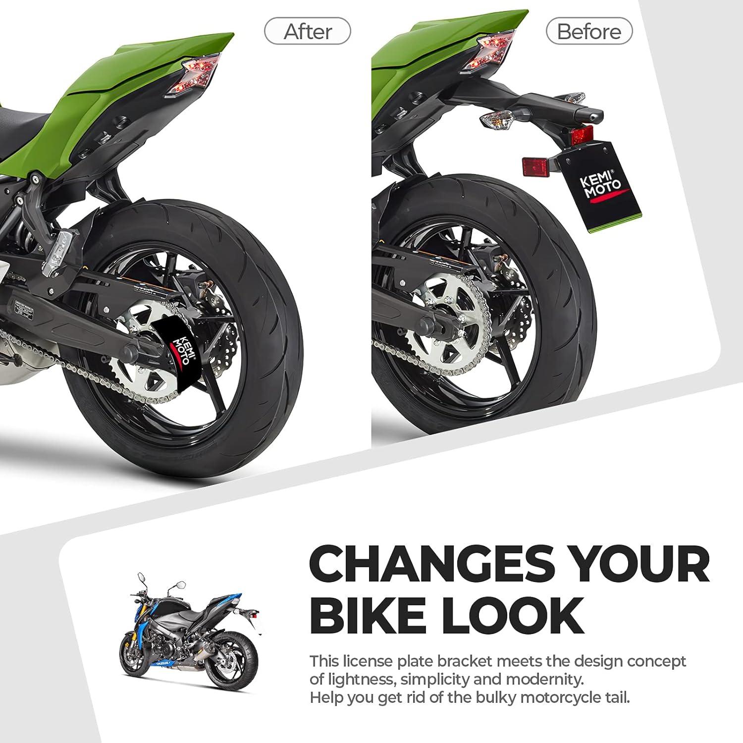 imageKEMIMOTO Curved Motorcycle License Plate Holder Side Motorcycle License Plate Mount Tag Bracket Black for Cruise Sportbike Street Bike