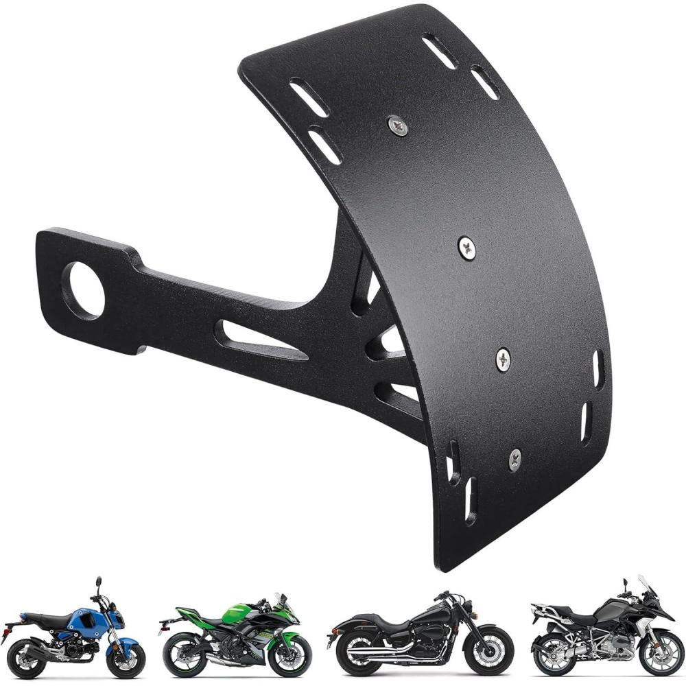 imageKEMIMOTO Curved Motorcycle License Plate Holder Side Motorcycle License Plate Mount Tag Bracket Black for Cruise Sportbike Street Bike