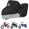 imageKEMIMOTO Weatherproof Motorcycle Cover Compatible with CRF50 MX350 MX400 MX650 Kids Dirt Bike Outdoor ampamp Indoor All Weather Protect from Dust Sunlight Rain Sliver