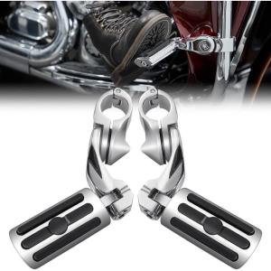 imageKEMIMOTO Motorcycle Highway Pegs Angled Adjustable Highway Foot Rest Footpegs for Road Glide Street Electra Glide Road King with 125quot Engine Guard ChromeChrome