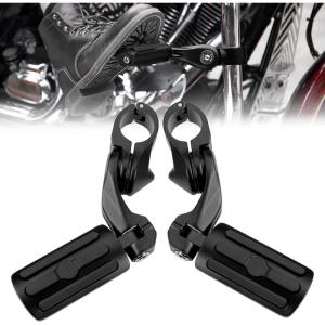 imageKEMIMOTO Motorcycle Highway Pegs Angled Adjustable Highway Foot Rest Footpegs for Road Glide Street Electra Glide Road King with 125quot Engine Guard ChromeBlack