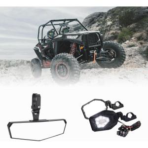 imageKEMIMOTO UTV Rear View Mirror and UTV Side Mirrors with Spot Light Turn Signal Light for 1652 in Roll Bar Compatible with Polaris RZR CanAm X3 Kawasaki Mule Teryx Pioneer Talon