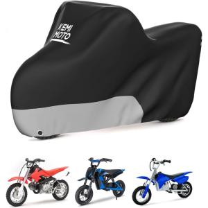 imageKEMIMOTO Weatherproof Motorcycle Cover Compatible with CRF50 MX350 MX400 MX650 Kids Dirt Bike Outdoor ampamp Indoor All Weather Protect from Dust Sunlight Rain Sliver