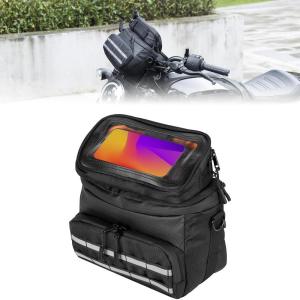 imageKEMIMOTO Motorcycle Handlebar Tool Bag 25L with Phone Pouch Universal Compatible with Front Fork Sissy Bar Storage Bag Cruiser Softail Dyna Sportster