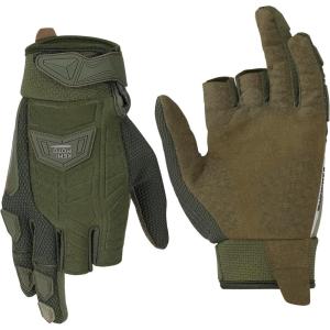 imageKEMIMOTO Tactical Gloves 2 Fingerless Design Work Gloves for Outdoor Activities for Riding Hunting Motorcycle DrivingGreen