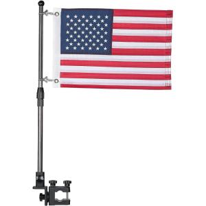 imageKEMIMOTO Boat American Flag Pole Kit 360 Adjustable 12x18 Pontoon Boat Flag for 08135 RoundSquare Rails 25ft Pole for Boat amp Golf Cart Pontoon Boat Accessories Flag IncludedSilver