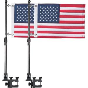 imageKEMIMOTO Boat American Flag Pole Kit 360 Adjustable 12x18 Pontoon Boat Flag for 08135 RoundSquare Rails 25ft Pole for Boat amp Golf Cart Pontoon Boat Accessories Flag IncludedSilver2