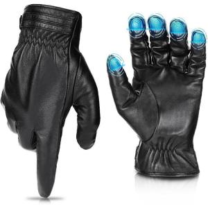 imageKEMIMOTO Men Geniune Leather Gloves Sheepskin Black Driving Cycling Touchscreen Motorcycle Gloves Short Wrist Unisex XL