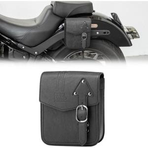 imageKEMIMOTO Mini Motorcycle Side Bag 25L Rectangle PU Leather Motorcycle Small Saddlebag Compatible with Cruiser Sportster 883 1200 Softail Vulcan RebelRectangle