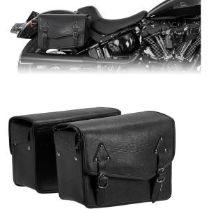 imageKEMIMOTO Motorcycle Saddlebags withTurn signal Moving Backwards 24L Saddle Bags Motorcycle PU Leather Luggage Bags Compatible with Softail Sportster Dyna Models