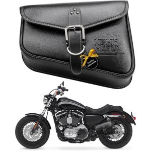 imageKEMIMOTO Motorcycle Swing Arm Bag Synthetic Leather Left Side Solo Tool Bag Compatible with Softail Sportser Dyna Low Rider Fat Bob Rebel 300 500