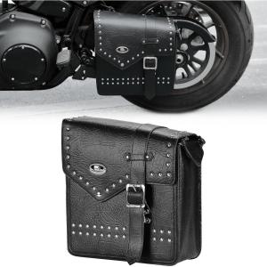 imageKEMIMOTO Motorcycle Swingarm Bag 12L Rivet with Quick Installation and Disassembly Brackets Motorcycle Leather Side Bag Waterproof Compatible with Softail Dyna Low Rider Model
