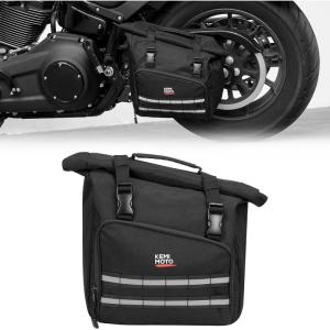 imageKEMIMOTO Swingarm Bag Foldable Expandable 16L Large Capacity with Quick Install Straps Motorcycle Swing Arm Side Bag Waterproof Universal Compatible with Softtail Sportster Street Bob Rebel