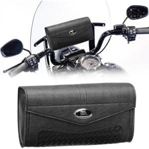 imageKEMIMOTO Motorcycle Windshield Bag PU Leather Windscreen Studded Pouch Windshield Tool Bag Compatible with Touring Road King Softail 19952025