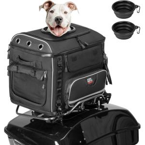 imageMotorcycle Dog Carrier Bag Up to 28 lbs for Medium Dogs amp Cat with Foldable Bowls MotorcycleSpecific Pet Carrier for Rear Seat or Luggage Rack Breathable Mesh Rain Cover Included