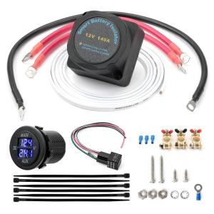 imageKEMIMOTO Dual Battery Isolator Kit  12V 140Amp UTV ATV SXS Smart VSR Relay Automatic Switch for Dual Battery Setup Accessories Compatible with Polaris Can Am Cfmoto Talon Pioneer Kawasaki