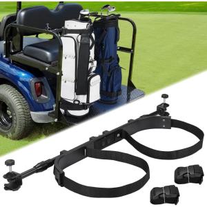 imageKEMIMOTO Universal Golf Cart Bag Holder Bracket Fit for Most 22 Seat Golf Cart Bag Attachment No Drilling Adjustable Compatible with EZGO Club Car G29 Metal BlackSquare  Round Tube Fit