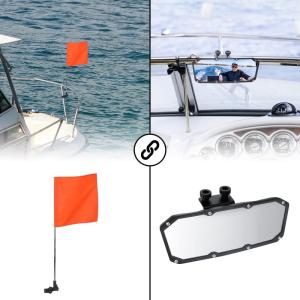 imagekemimoto Orange Boat Safety Flag With Boat Flag Holder Bundle With 35x10 Marine Mirror