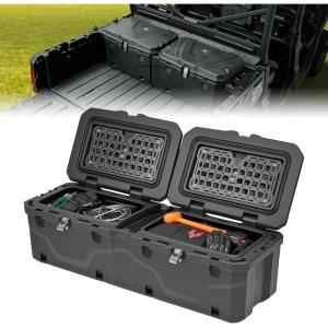 imageKEMIMOTO UTV Bed Box Upgraded 110L Lockable Weatherproof Storage Box 29 US Gal Dual Lid Compatible with 20162026 CanAm Defender amp Defender Max OEM 715003028 Replacement
