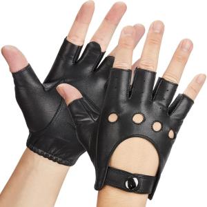imageKEMIMOTO Driving Fingerless Soft Gloves Motorcycle Driver Gloves Sheepskin Leather for Men