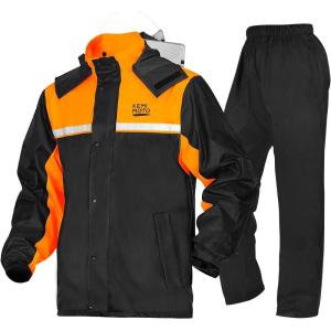 imageKEMIMOTO Rain Suit for Men Motorcycle Rain Gear Waterproof Protective Rain Coat with Pants 2 Pieces Rainsuit Breathable Outdoor Fashion Orange LOrange