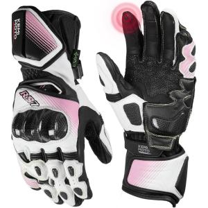 imageKEMIMOTO Women Leather Motorcycle Gloves Soft Leather Riding Gloves with Carbon Fiber Knuckle Protection AntiSlip Grip for Street Bike Dirt Bike Outdoor RidingPink