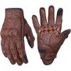 imageKEMIMOTO Motorcycle Leather Gloves Sheepskin Protective Gloves for Men and Women Touchscreen Compatible Hard Knuckle Gear for Motorcross Racing CyclingBrown