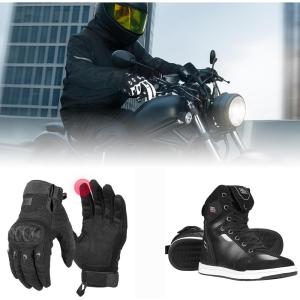 imageKEMIMOTO Motorcycle Protective Shoes for Men and Motorcycle Gloves