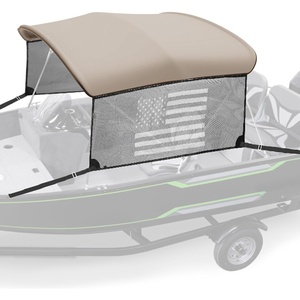 image:imageKEMIMOTO Bimini Top Replacement with Detachable Mesh Sidewalls Bimini Tops 600D Marine Grade Canvas Heavy Duty Cover Boat Canopy Waterproof Sun Shade Easy Install Without Frame for Pontoon Boats