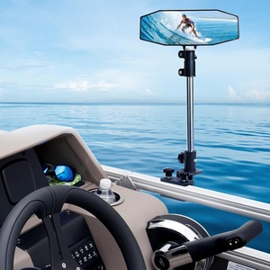 image:imageKEMIMOTO Pontoon Boat Mirror Rear View with Telescoping Pole 105 x 4 Extra Large 360 Adjustable Marine Mirror for Pontoon Rail or Bimini Top Ski Boats Water Skiing Pontoon Boat Accessories