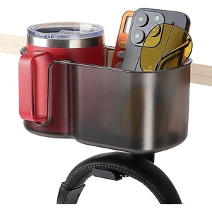 image:imageKEMIMOTO Desk Cup Holder with Headphone Hanger 2 in 1 Caddy Organizer for Office Table Lawn Chair Golf Cart Pontoon Boat Fit for Most 1832 oz Bottles 1Brown