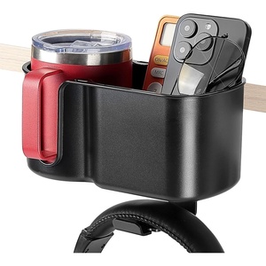 image:imageKEMIMOTO Desk Cup Holder with Headphone Hanger 2 in 1 Caddy Organizer for Office Table Lawn Chair Golf Cart Pontoon Boat Fit for Most 1832 oz Bottles 1Black