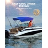 image:imageKEMIMOTO Bimini Top Replacement for Pontoon Boats 4 Bow 600D Marine Grade Waterproof Canvas Boat Canopy Sun Shade with Storage Net and Light Hole Easy Install No FrameBlue