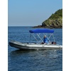 image:imageKEMIMOTO Bimini Top Replacement for Pontoon Boats 4 Bow 600D Marine Grade Waterproof Canvas Boat Canopy Sun Shade with Storage Net and Light Hole Easy Install No FrameBlue
