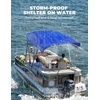 image:imageKEMIMOTO Bimini Top Replacement for Pontoon Boats 4 Bow 600D Marine Grade Waterproof Canvas Boat Canopy Sun Shade with Storage Net and Light Hole Easy Install No FrameBlue