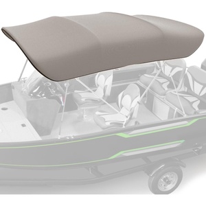 image:imageKEMIMOTO Bimini Top Replacement for Pontoon Boats 4 Bow 600D Marine Grade Waterproof Canvas Boat Canopy Sun Shade with Storage Net and Light Hole Easy Install No FrameGray