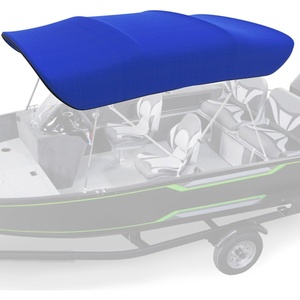 image:imageKEMIMOTO Bimini Top Replacement for Pontoon Boats 4 Bow 600D Marine Grade Waterproof Canvas Boat Canopy Sun Shade with Storage Net and Light Hole Easy Install No FrameBlue
